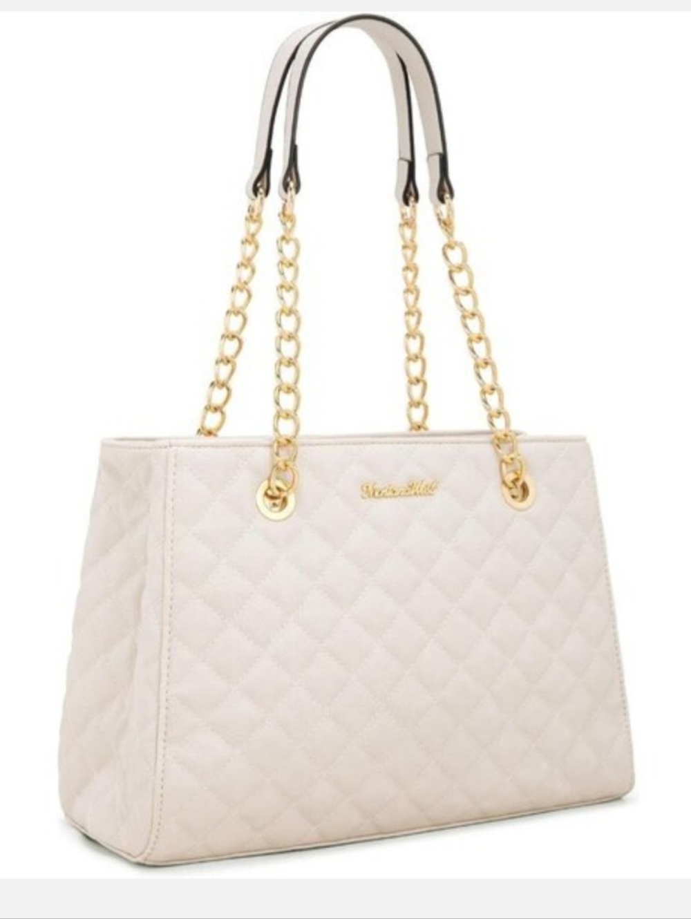 Montana West 9Quilted Chain-Handle Tote Bag in Cream
